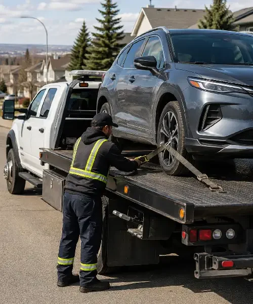 Tow truck operator answering common Northwest Calgary towing questions