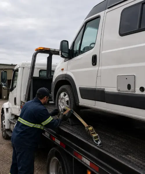 Tow truck transporting a compatible trailer or motorhome in Calgary