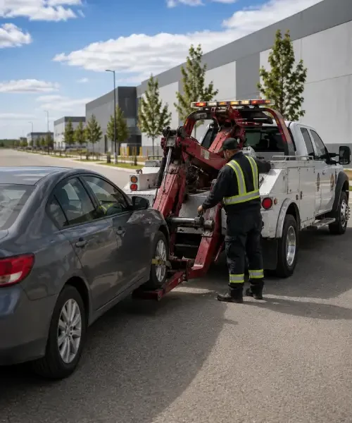 Tow truck responding to a roadside call in Southeast Calgary
